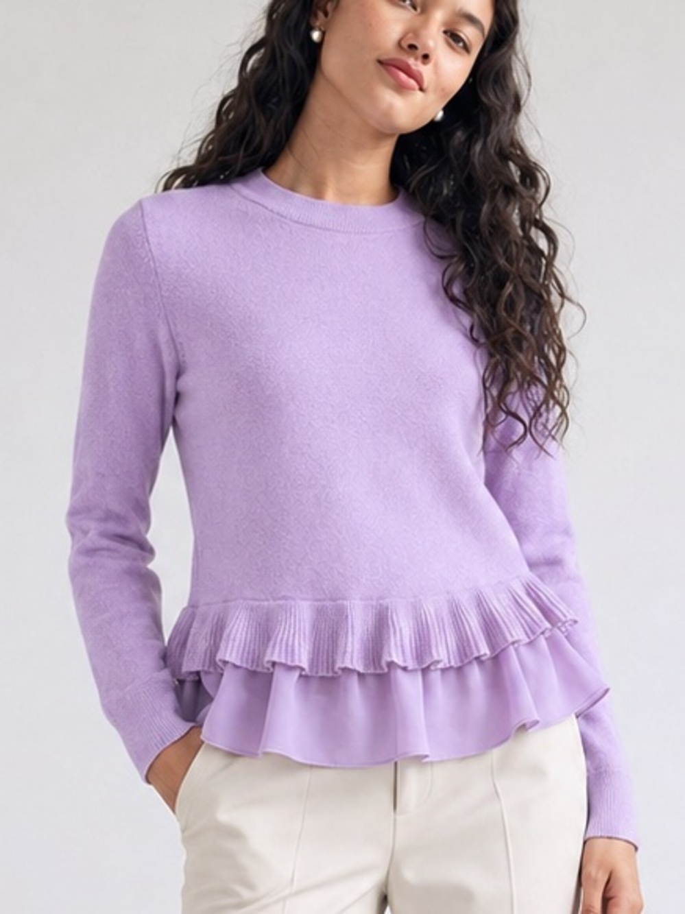 Style & Co Lavender Ruffle Hem Soft Stretch Sweater Size XS